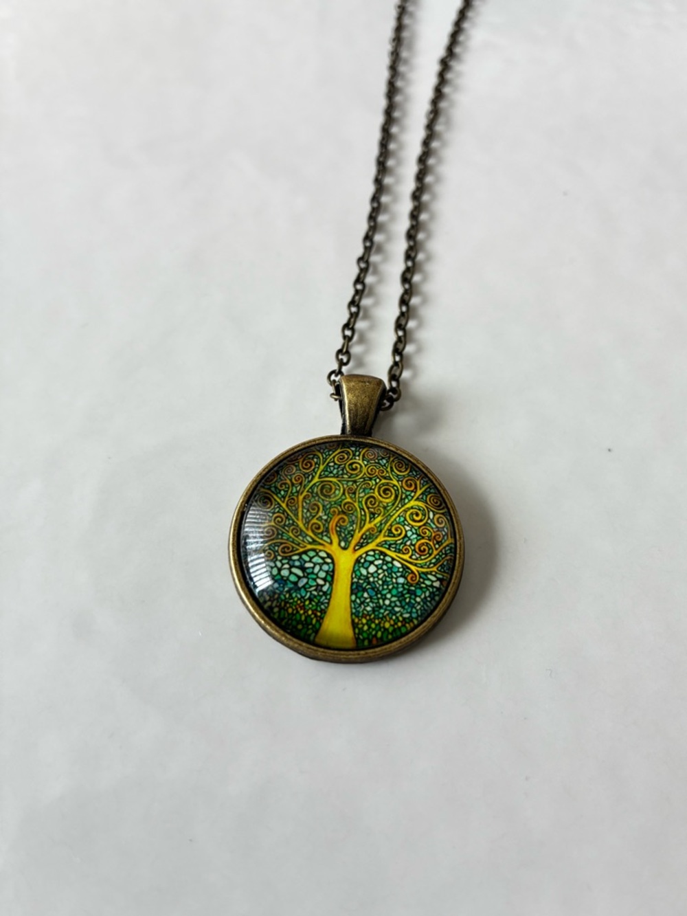 Beautiful Tree of Life necklace with moonstone glass pendant
